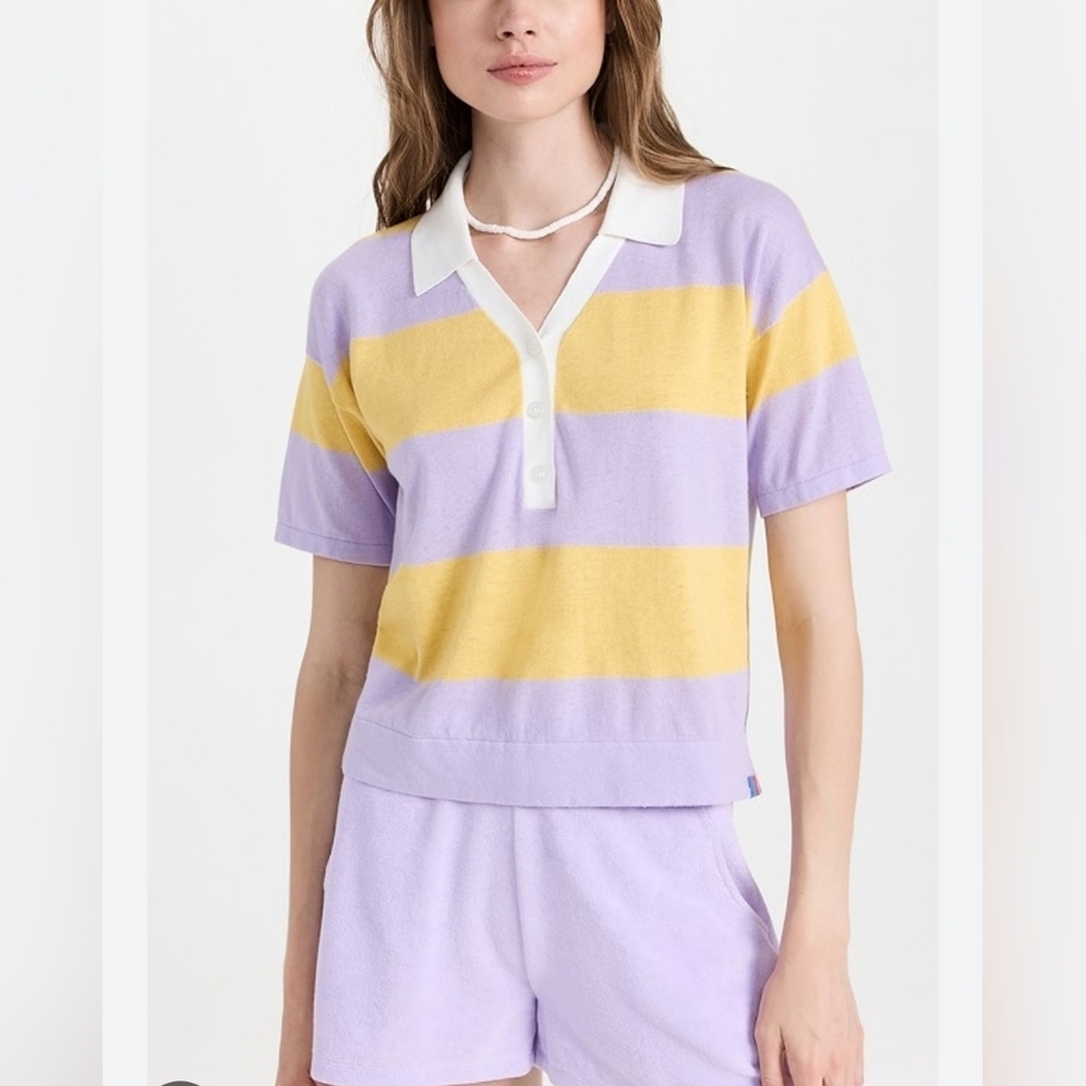 Kule Yellow And Purple Striped Polo Top